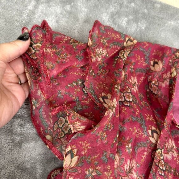 Myra Bag Women Small Mauve Dress Midi Flutter Sleeve Tassle Chiffon Floral Toggl - Picture 8 of 14